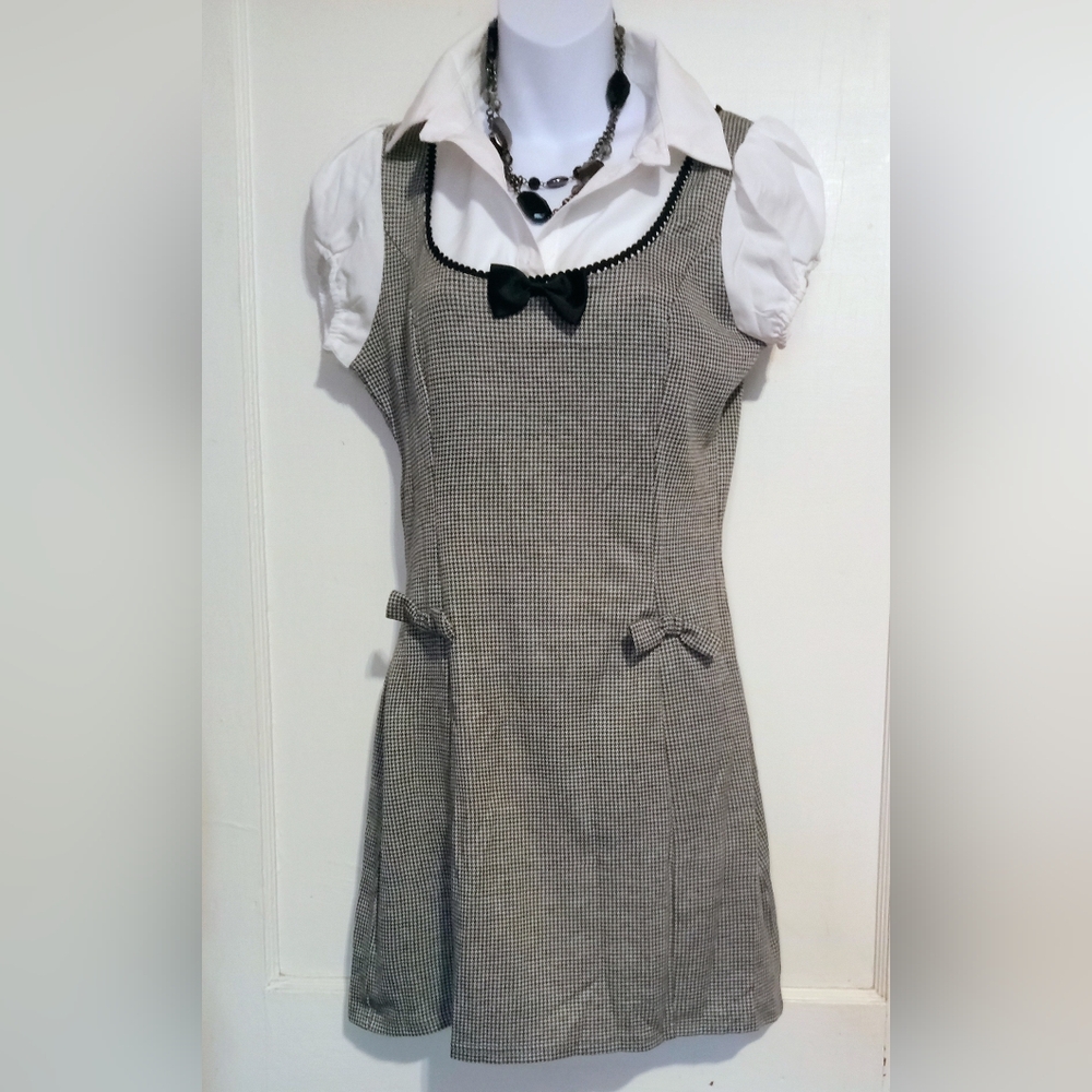 Shein Black and White Houndstooth Dress with Bow